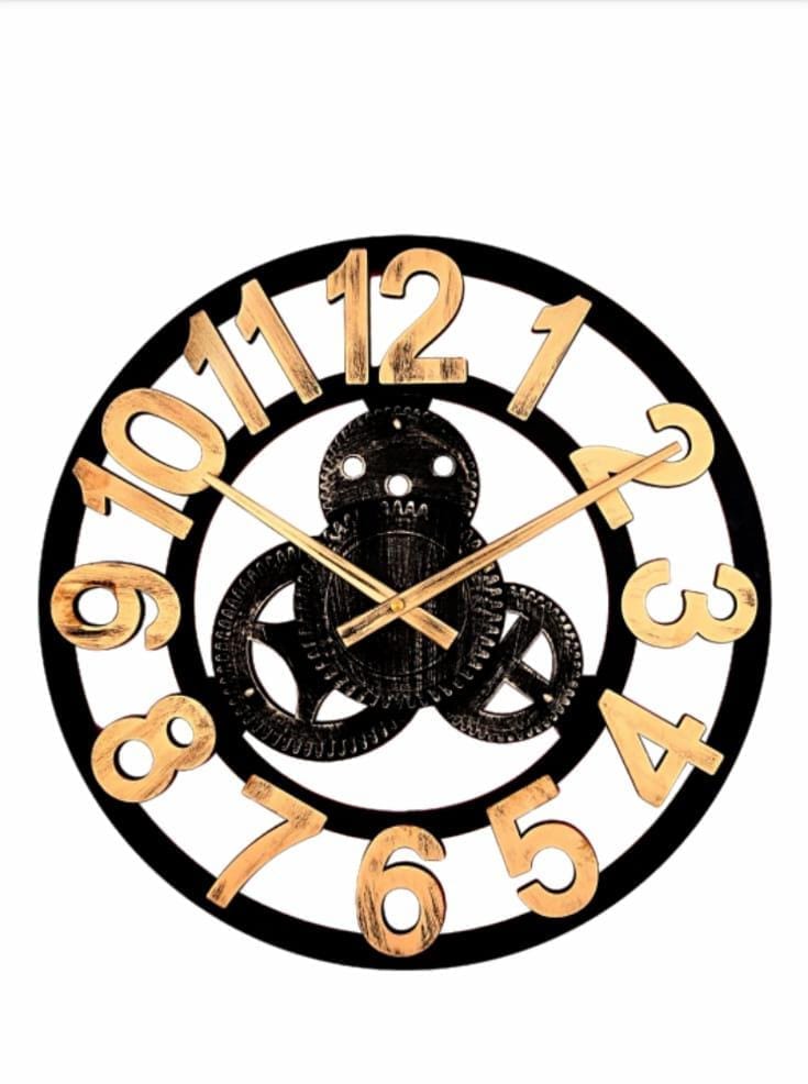 Rustic Wooden Gear Wall Clock