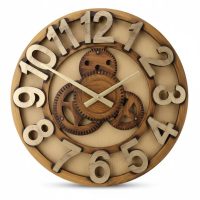 Rustic Wooden Gear Wall Clock – Vintage Mechanical Style Decorative Clock