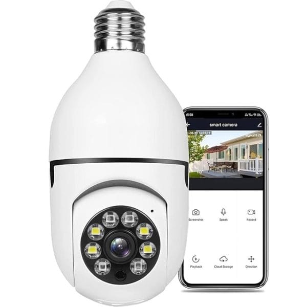 WiFi Smart Bulb Security Camera with 360° Rotation & Night Vision – E27 Holder CCTV Camera
