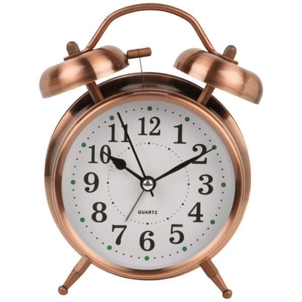 Classic Vintage Twin Bell Alarm Clock – Copper-Finished Metal Desk Clock with Loud Mechanical Alarm