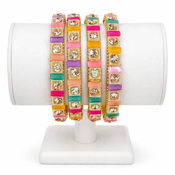Gold-Plated Multicolor Stone-Studded Brass Bangle Set (Pack of 4)