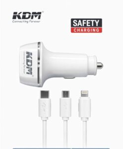 KDM Car Charger with 3-in-1 Cable