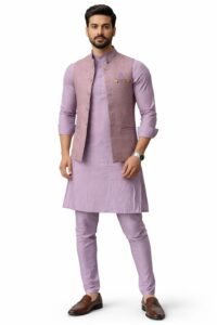Men's Lavender Kurta & Pajama Set with Nehru Jacket