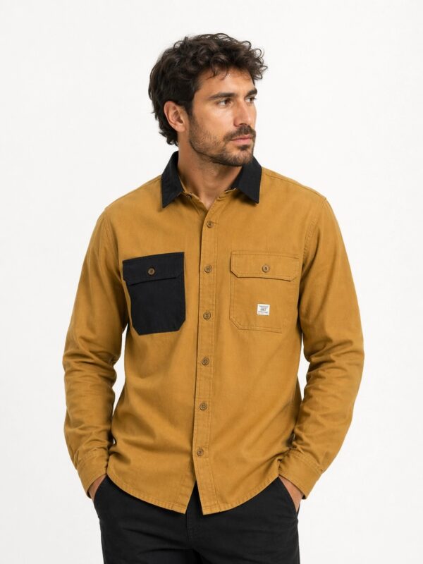 Men’s Contrast Collar & Pocket Shirt Yellow
