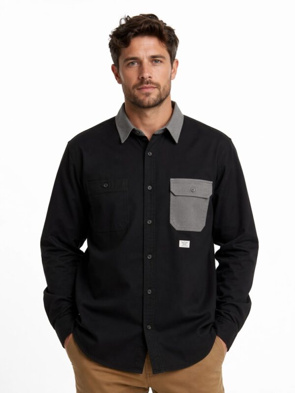 Men’s Contrast Collar & Pocket Shirt black