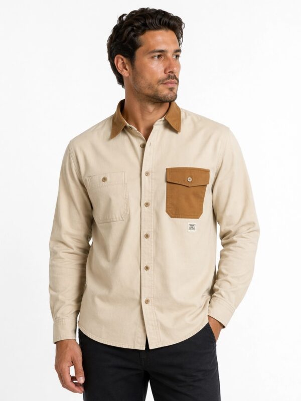 Men’s Contrast Collar & Pocket Shirt cream