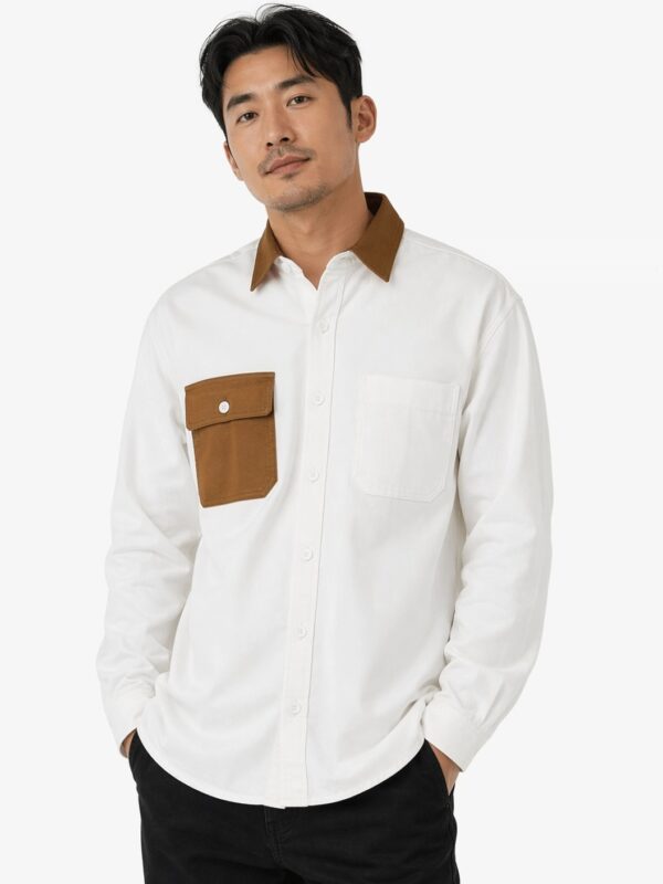 Men’s Contrast Collar & Pocket Shirt white