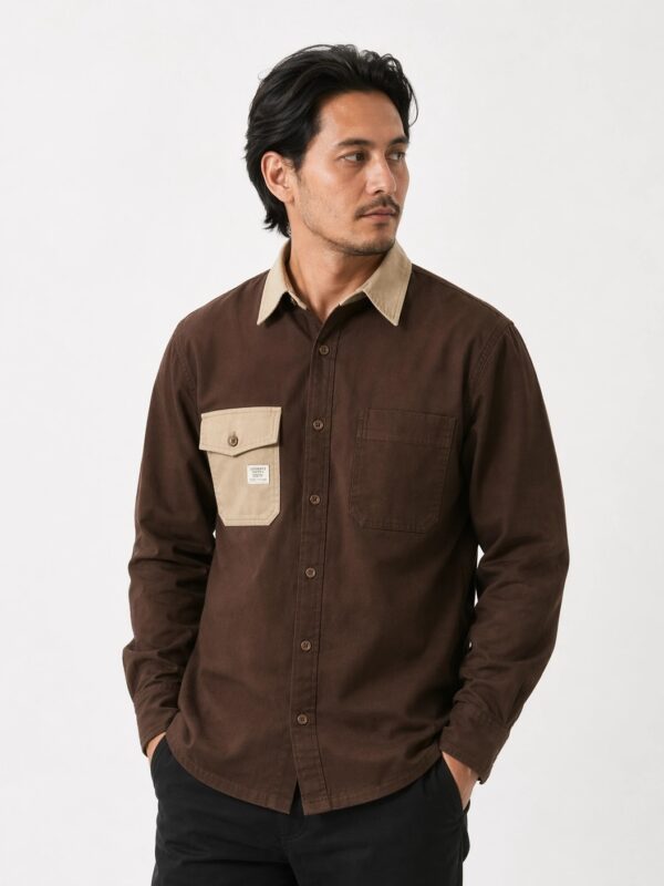 Men’s Contrast Collar & Pocket Shirt wine
