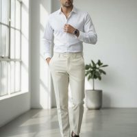 Men's Essential Slim-Fit Formal Trousers Off White