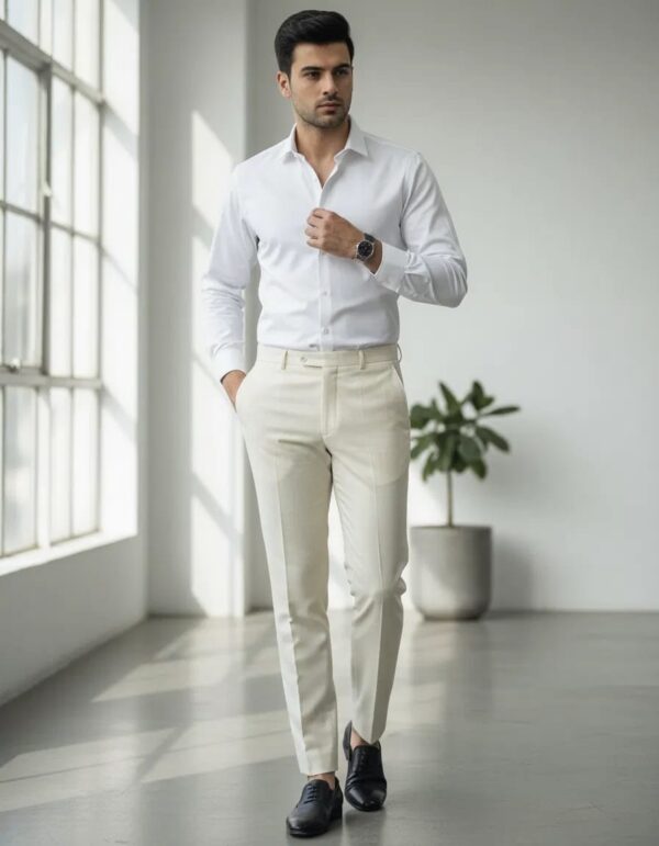 Men's Essential Slim-Fit Formal Trousers Off White