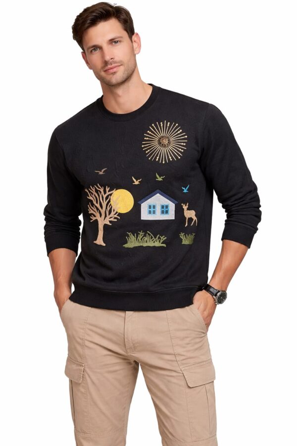 Men’s Midnight Pastoral Embroidered Crewneck Sweatshirt
