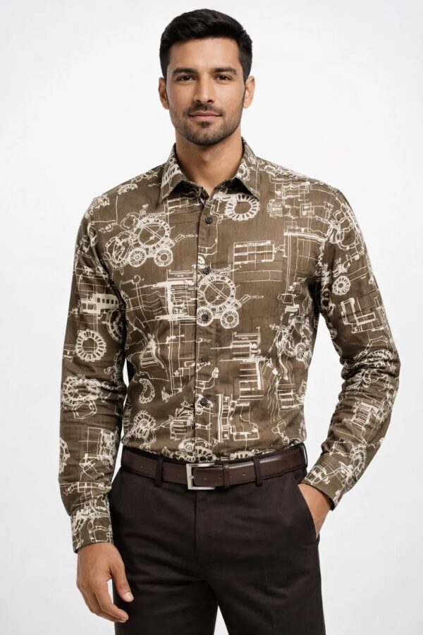 Men’s Noir Abstract Grunge-Art Printed Shirt – Black & Brown