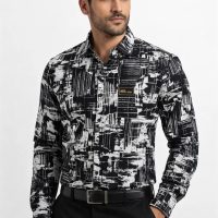 Men’s Noir Abstract Grunge-Art Printed Shirt – Black & White Mono