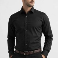 Men’s Signature Slim-Fit Broadcloth Dress Shirt – Black