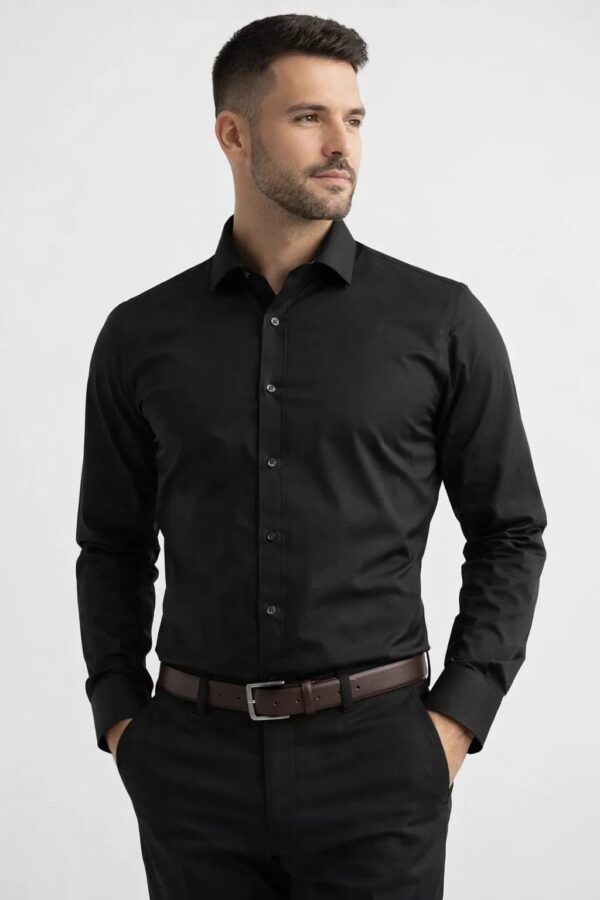 Men’s Signature Slim-Fit Broadcloth Dress Shirt – Black