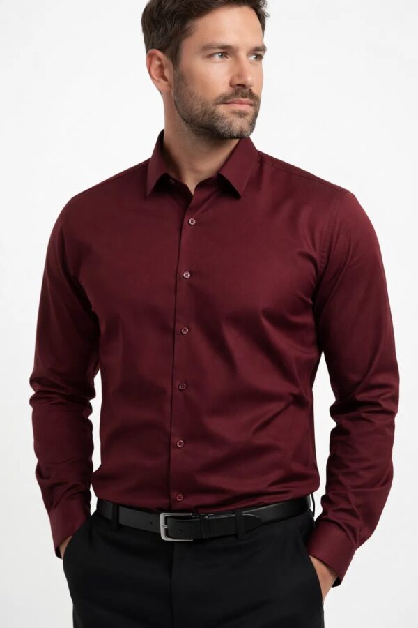 Men’s Signature Slim-Fit Broadcloth Dress Shirt – Wine