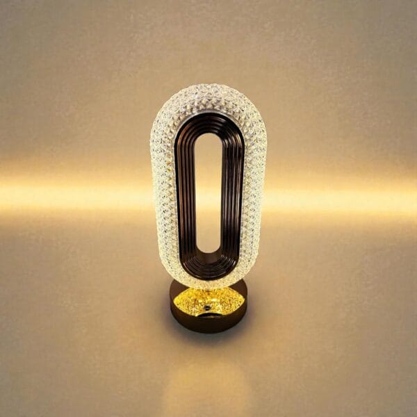 Modern Crystal Halo LED Table Lamp – Cordless Rechargeable Night Light with Touch Control, Diamond-Pattern Acrylic Shade,