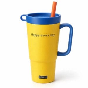 Insulated Travel Coffee Mug with Handle and Straw