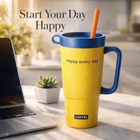 Premium Insulated Travel Coffee Mug with Handle and Straw Office use