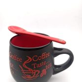 Premium Matte Black Ceramic Coffee Mug with Integrated Red Spoon