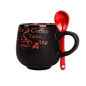 Matte Black Ceramic Coffee Mug & Spoon Set