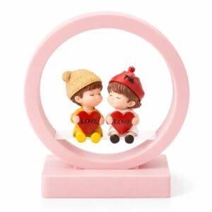 Romantic "Love" Couple Miniature Figurine in Pink Frame