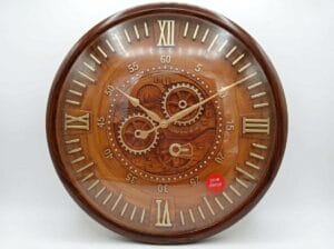 Solar Time Decor Wood-Finish Steampunk Wall Clock
