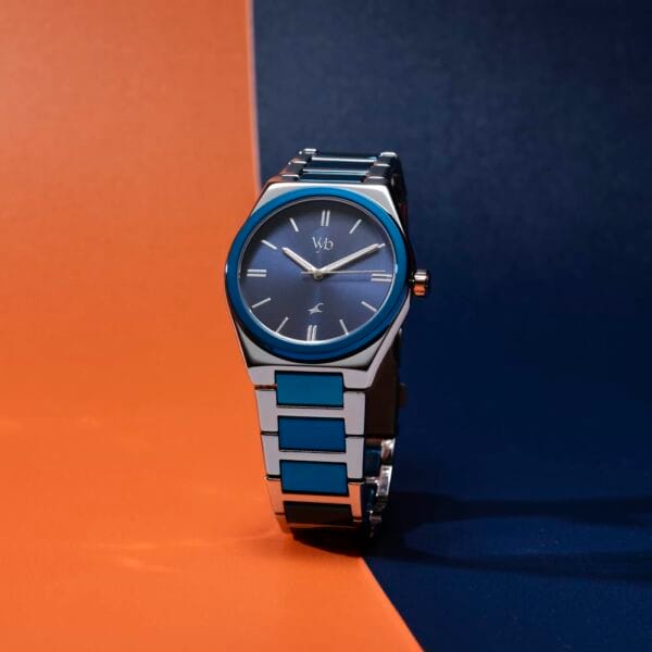WB Premium Blue Dial Stainless Steel Analog Watch for Men with Designer Bracelet Strap look