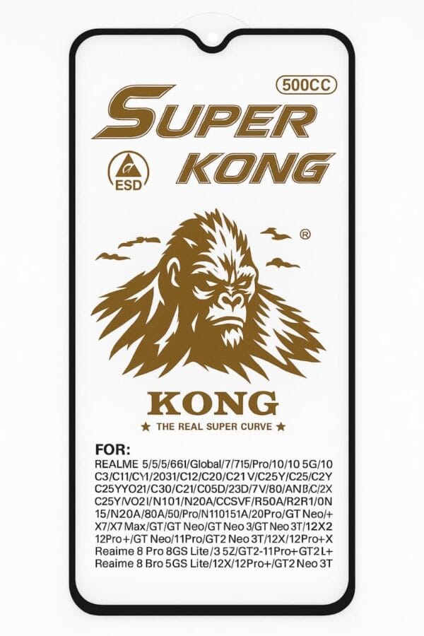 Super Kong 500CC Tempered Glass Screen Protector – Ultra-Tough 11D Curved Edge Protection for Realme & Universal Models