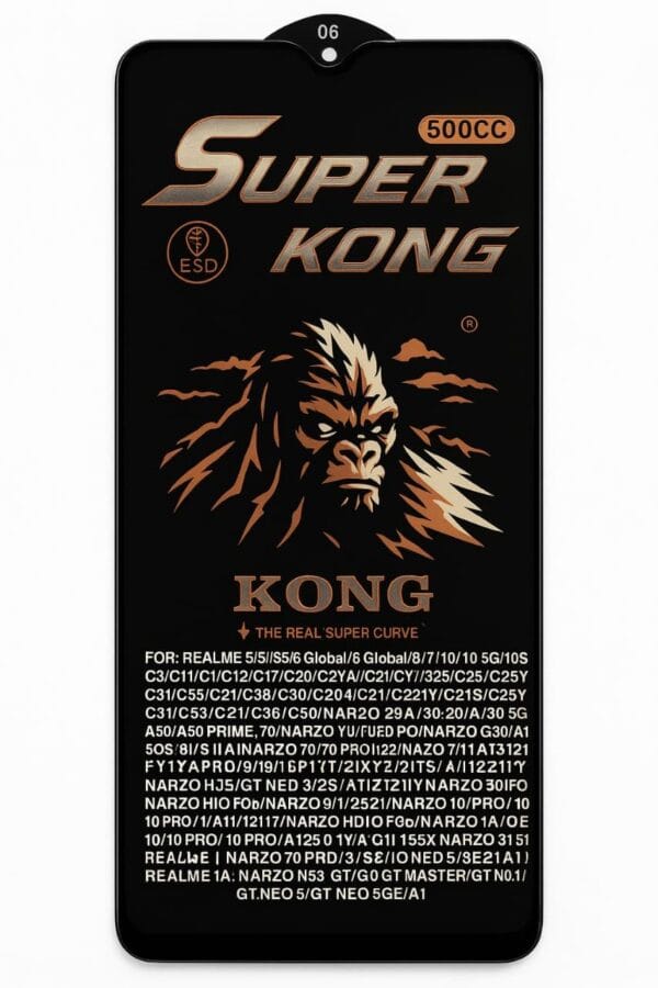 Super Kong 500CC Tempered Glass Screen Protector – Ultra-Tough 11D Curved Edge Protection for Realme & Universal Models