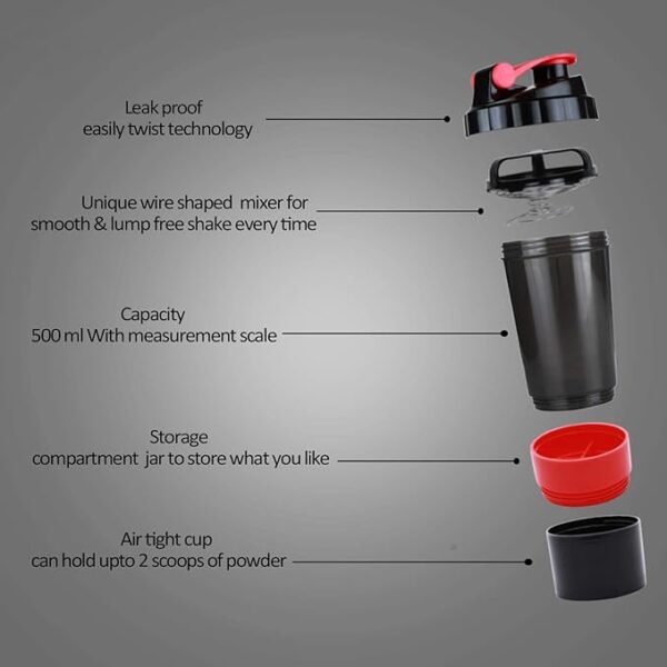 Premium 3-in-1 Protein Shaker Bottle (500ml) with Storage Compartments & Mixer Ball – Leak-Proof Gym Shaker Premium 3-in-1 Protein Shaker Bottle (500ml) with Storage Compartments & Mixer Ball – Leak-Proof Gym Shaker