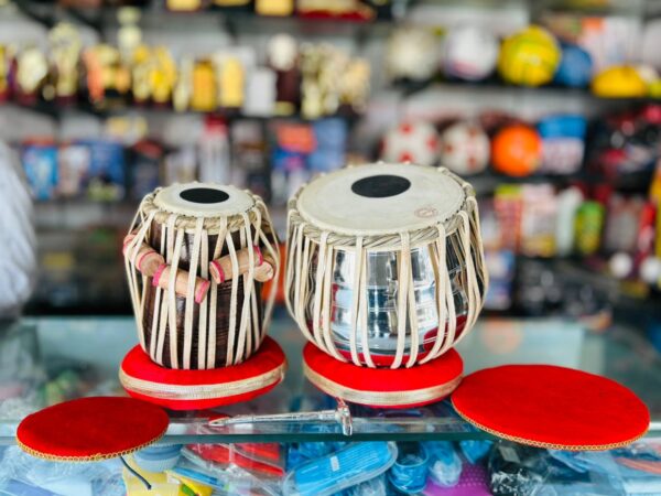 Professional Indian Tabla Set – Authentic Sheesham Wood Dayan & Steel Bayan with Tuning Hammer and Cushions