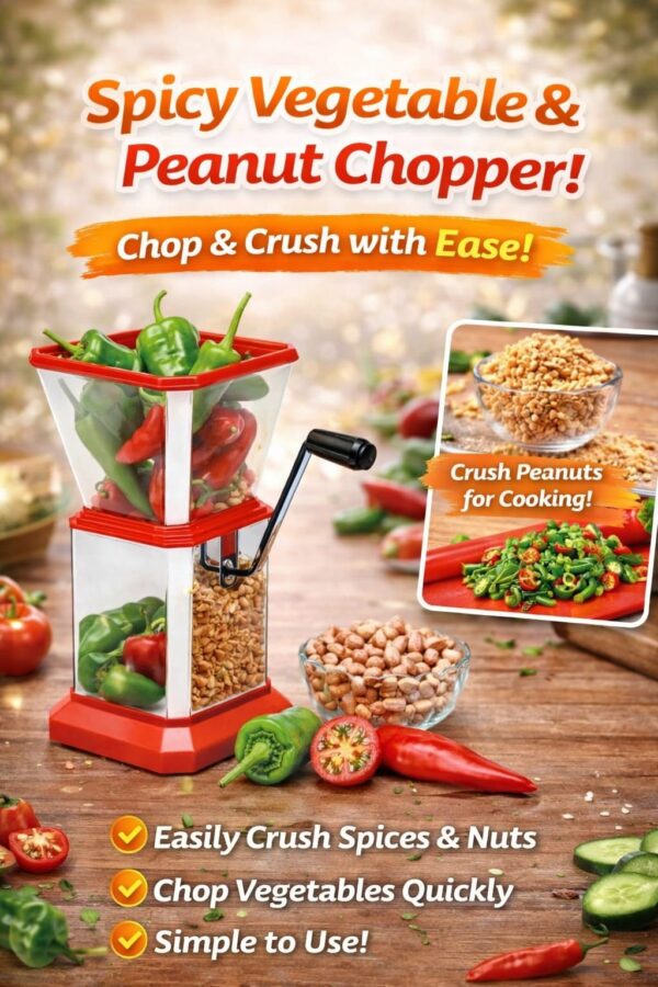 Manual Spicy Vegetable & Peanut Chopper – Heavy Duty Hand-Crank Crusher for Spices, Nuts, and Veggies