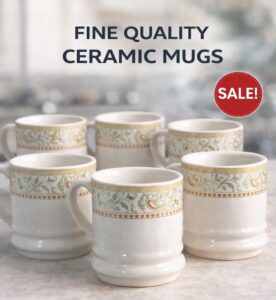 Floral Ceramic Tea & Coffee Mug Set (Set of 6)
