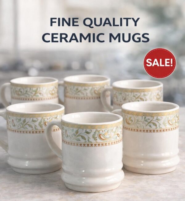 Premium Floral Ceramic Tea & Coffee Mug Set (Set of 6)