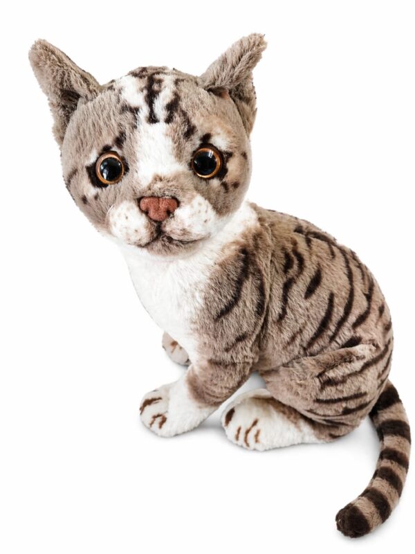 Realistic Plush Cat Soft Toy – Cute Tabby Kitten Stuffed Animal for Kids & Home Decor