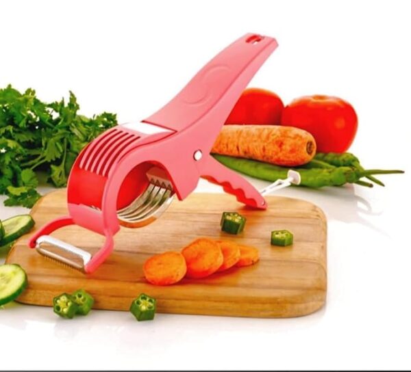 2-in-1 Tomato Slicer & Peeler Tool – Professional Handheld Slicing Guide with Built-in Y-Shaped Peeler for Uniform Vegetable Slices