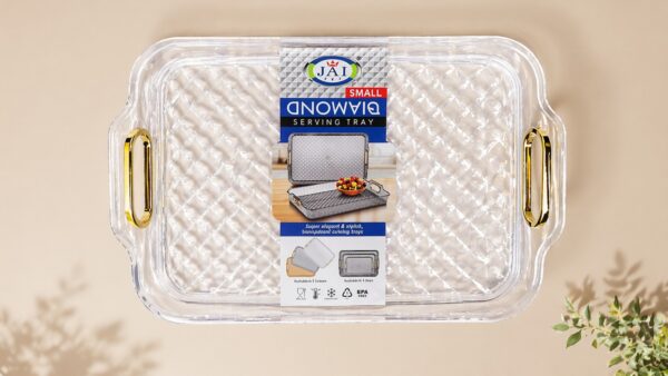 Premium Crystal-Clear Acrylic Serving Tray with Gold-Finish Metal Handles
