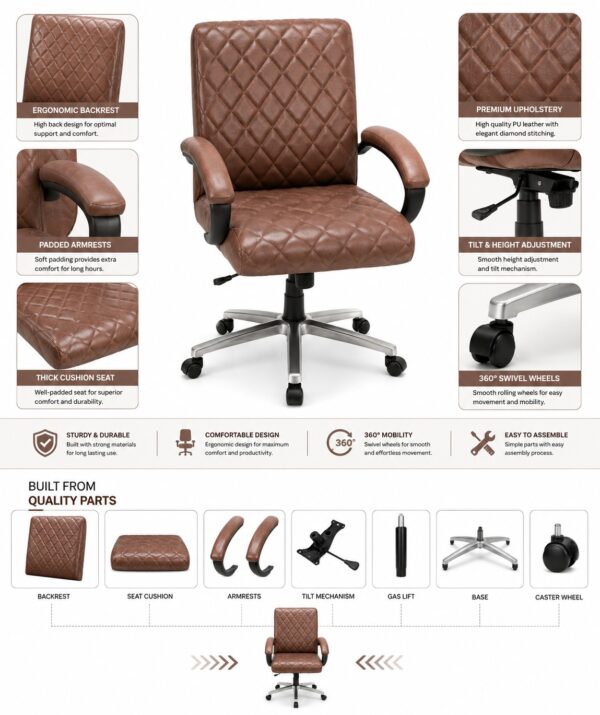 Executive Ergonomic Office Chair with 360° Swivel Wheels 2