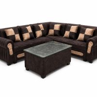 L-Shape Sectional 6 Seater Sofa Set with Glass-Top Center Table 1
