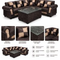 L-Shape Sectional 6 Seater Sofa Set with Glass-Top Center Table 2