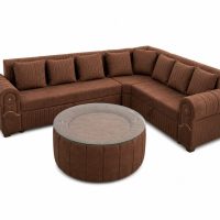 L-Shape Sectional 8 Seater Sofa Set with Elegant Round Glass Top Center Table 1