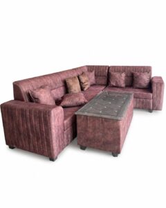 L-Shaped Sofa 7 Seater Sofa Set with Toughened Glass Center Table Pack Of 1 Sectional Sofa Set & 1 Glass-Top Center Table (Wine Red)