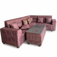 L-Shaped Sectional Sofa Set with Toughened Glass Center Table 1
