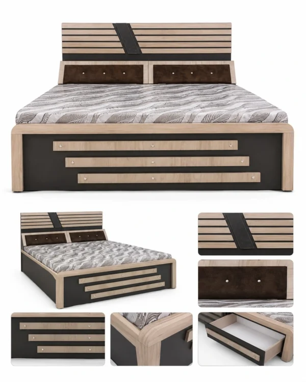 Modern King Size Engineered Wood Storage Bed with Cushion Headboard 1