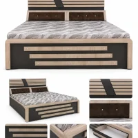 Modern King Size Engineered Wood Storage Bed with Cushion Headboard 1
