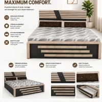 Modern King Size Engineered Wood Storage Bed with Cushion Headboard 2