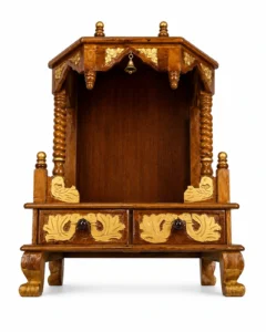 Traditional Solid Wood Pooja Mandir for Home with Storage Drawers