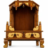 Traditional Solid Wood Pooja Mandir for Home with Storage Drawers 001