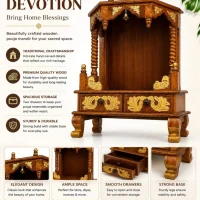 Traditional Solid Wood Pooja Mandir for Home with Storage Drawers 002